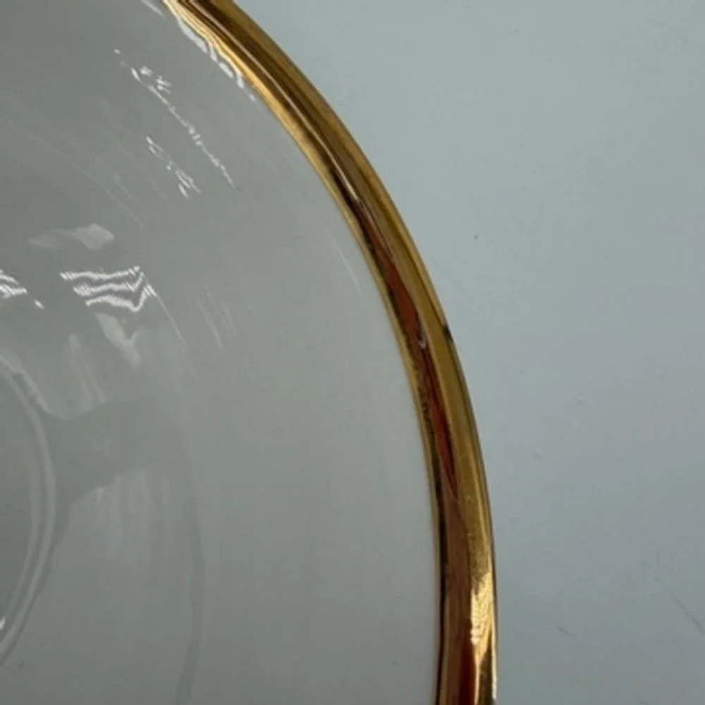 Pier 1 Porcelain Gold Band Serving Bowl White Round 9.25 inch Classic Elegant
